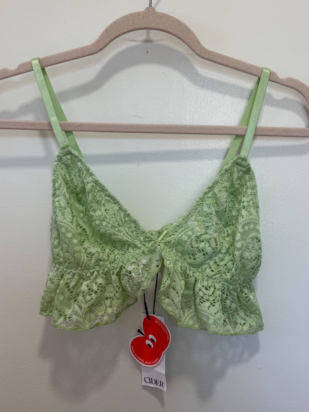Cider Light Green Lace Tie-Front Bralette